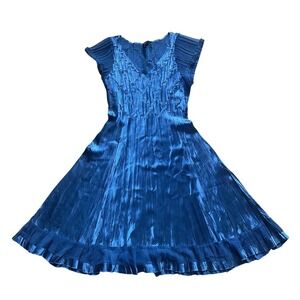 Komarov ROYAL BLUE Crinkle Dress PL Knee Length Short‎ Sleeve Fit & Flare